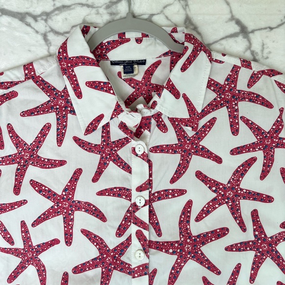 BAHAMA HAND PRINTS Starfish Pullover Shirt Men’s XXL White Red Blue Starfishes - Picture 2 of 11